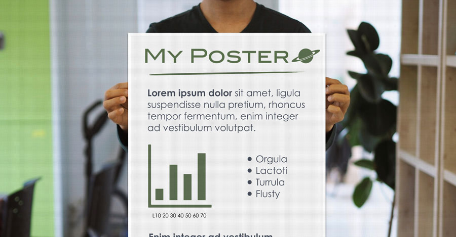 Person showing a poster draft in hand entitled "my poster"